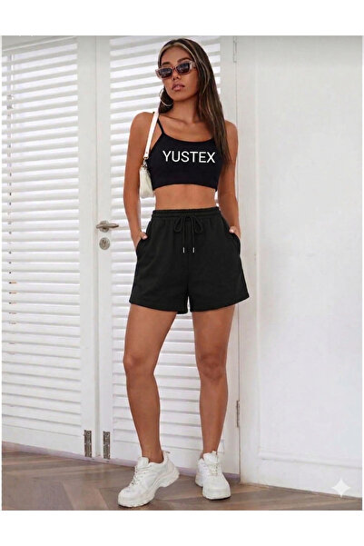 yx yustex sport Γυναικείο μαύρο σορτς oversize άνετης εφαρμογής, ψηλόμεσο, με...