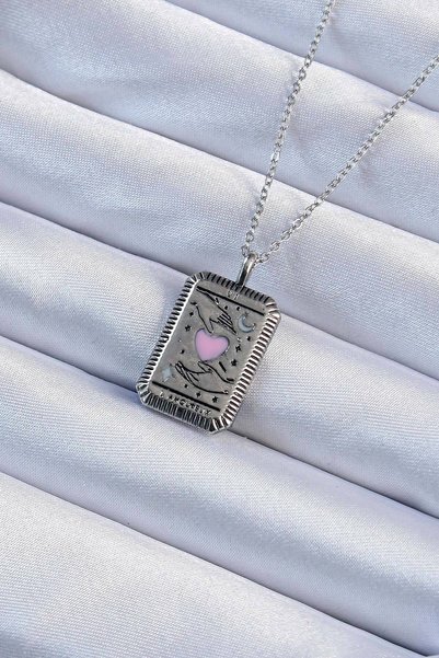 Toptan Bulurum 316L Steel Chain Antique Silver Color Pink Enamel Heart Figure...