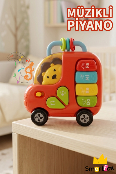 SmartFox Müzikli Oyuncak Araba Piyano – Işıklı, Sesli, Eğitici Bebek Oyuncağı