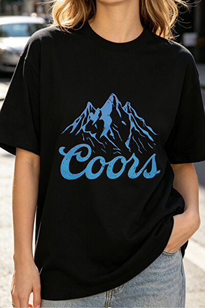 Fleck Womens T Shirts Coors Mountain Logo Casual Style Black T Shirt