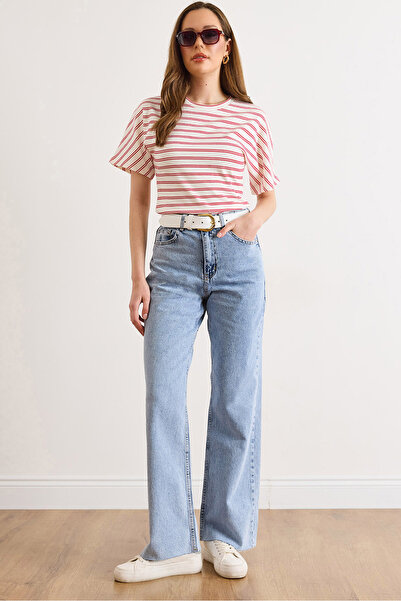 Olalook Γυναικείο τζιν παντελόνι σε ανοιχτό μπλε χρώμα με φαρδιά μπατζάκια κα...