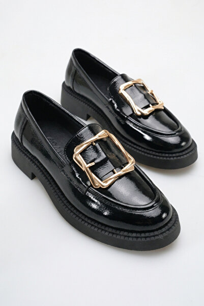 GRADA Μαύρα λουστρίνια γυναικεία παπούτσια loafer από γνήσιο δέρμα, με μεγάλη...