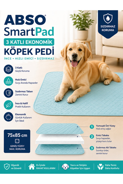 CARETEX ABSO SmartPad Ekonomik Köpek Pedi 3 Katlı İnce – Sızdırmaz (75X85 cm Yeşil)