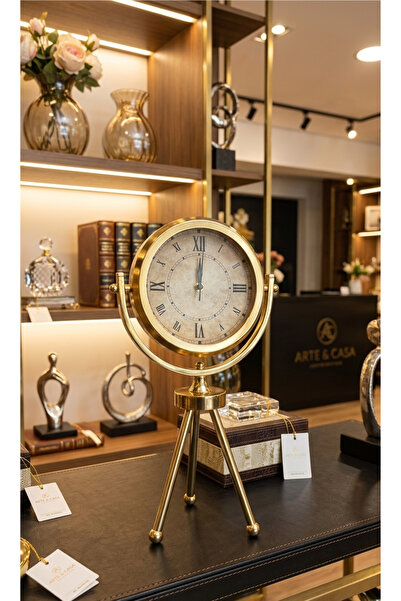 VAZO DEKOR Ayaklı Saat Gold Renk Boy: 46 cm Çap: 26 cm