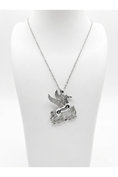 Rose and Light Pegasus Horse Silver Steel Necklace