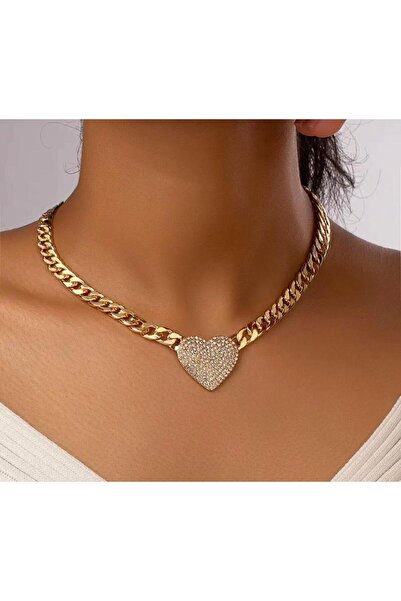 GAMY JEWELLERY Χρυσό κολιέ με μενταγιόν καρδιά με πετράδια