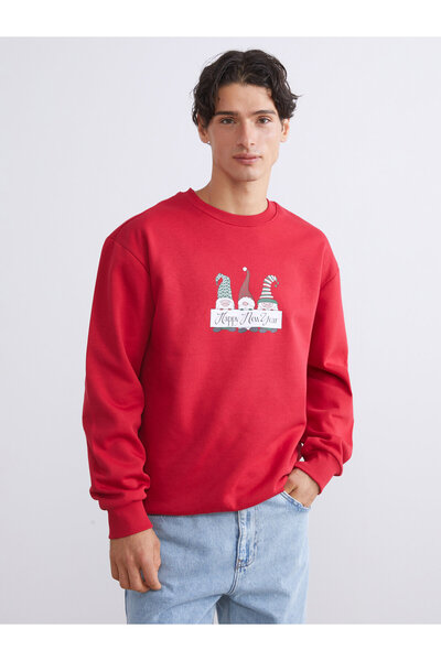 LC Waikiki Crew Neck Long Sleeve New Year Themed Men's Sweatshirt