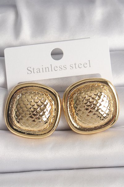Toptan Bulurum Brass Gold Color Embroidered Square Model Women's Earrings