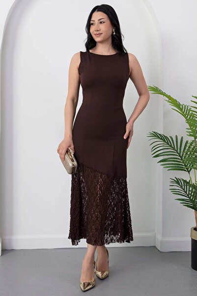 PULLIMM Φόρεμα κρεπ με οβάλ λαιμόκοψη και δαντέλα NY3135