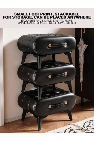 Vitakit Shoe Changing Bench, Leather Footrest Ottoman, Solid Wood Stackable Portable Anti-slip Thickened Heavy Duty Home Upholstered Stool