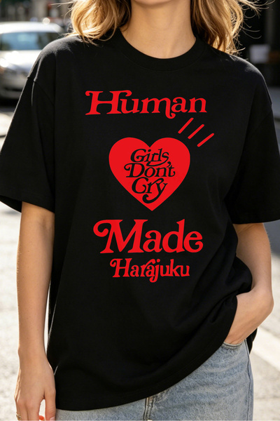 Fleck قمصان نسائية من Human Made Harajuku Girls Dont Cry بطباعة على شكل قلب، ...