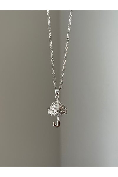 Rose and Light Silver Zircon Stone Umbrella Model Steel Necklace