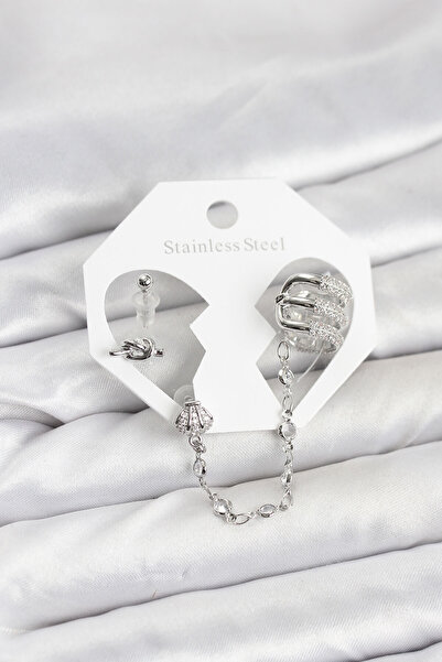 silky glows طقم أقراط أذن ملتفة على شكل سلسلة بلون فضي نحاسي