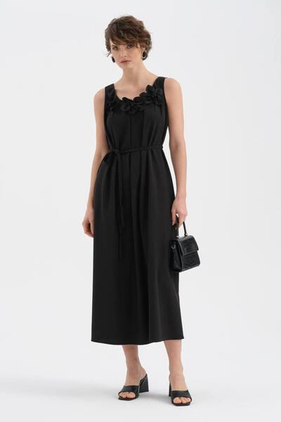 tw3 Rochie lungă de damă, cu detalii florale în față și design căptușit în in...