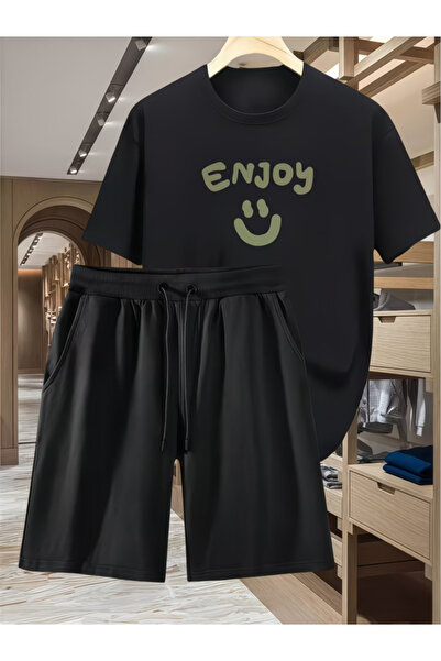 LAVİTTA Enjoy Shorts and Top Tracksuit Set Printed Oversize Crew Neck