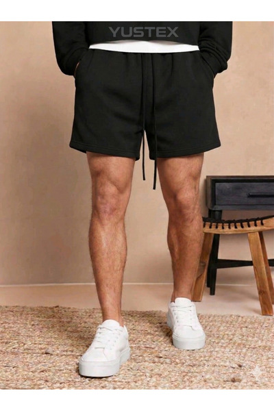 yx yustex sport Ανδρικό μαύρο σορτς Oversize Άνετη εφαρμογή Ψηλόμεσο σορτς με...