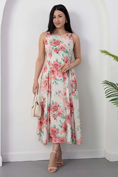 PULLIMM Φλοράλ φόρεμα με οβάλ λαιμόκοψη και τιράντες GRS3932