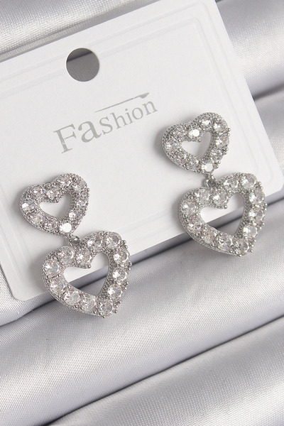 Generic Brand Brass Silver Color Zircon Stone Dangle Heart Model Women's Earr...