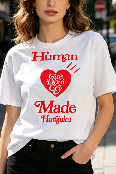 Fleck قمصان نسائية من Human Made Harajuku Girls Dont Cry بطباعة على شكل قلب، ...