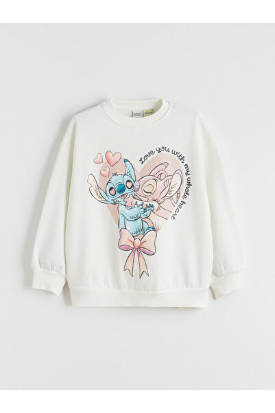 LC Waikiki Crew Neck Stitch and Angel Printed Girls' Sweatshirt