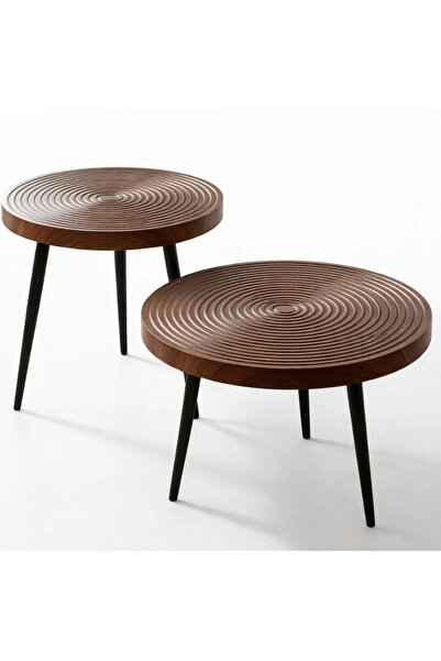 OEM Σετ 2 στρογγυλών τραπεζιών σαλονιού από ξύλο καρυδιάς, βιομηχανικού σχεδι...