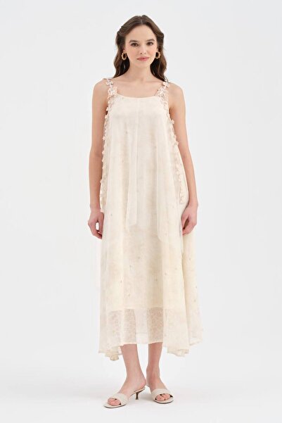 tw3 Γυναικείο φόρεμα με τιράντες, διπλό σχέδιο, με επένδυση εσωτερικά