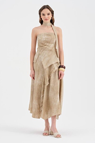 tw3 Γυναικείο Σετ Τριών Τεμαχίων με Φουλάρι, Λεπτομερές Σχέδιο Πάνω-Κάτω με Φ...