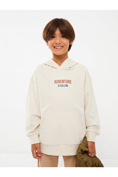 LC Waikiki Hooded Embroidery Detailed Long Sleeve Boy Sweatshirt