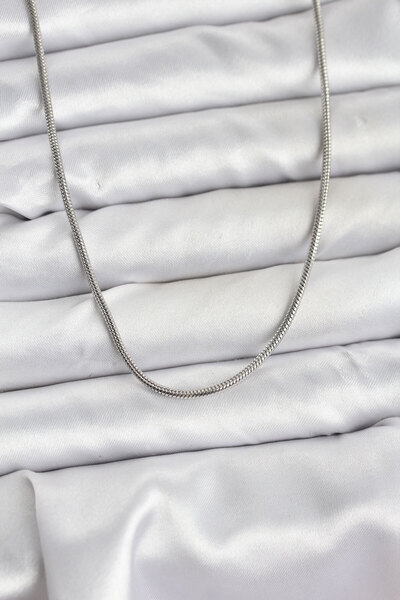 silky glows 316L Steel Snake Chain Women's Necklace - Silver Color 60 cm - St...