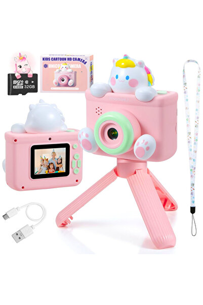 Qova Παιδική Κάμερα, Σχήμα Μονόκερου με Μίνι Τρίποδο, HD 20MP, Βίντεο HD 1080...