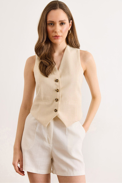 Olalook Γυναικείο λινό γιλέκο με πέτρινη επένδυση YLK-19000062