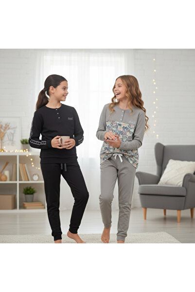 BONBON طقم بيجامة قطنية للنساء الشابات 2 قطعة 2'li AL507 V1, AL501 V1 BB2453