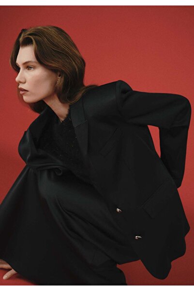OXXO Button Detailed Oversize Blazer Jacket - BLACK