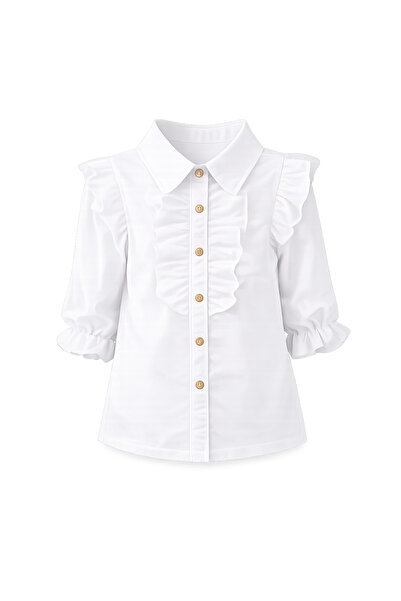 HER ŞEY NOTA www.herseynota.com Κοριτσίστικο λευκό πουκάμισο με βολάν και κου...