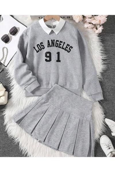 Yavrumsa Κοριτσίστικο Σετ 2 τεμαχίων με Πουκάμισο και Φούστα με Λεπτομέρεια Γ...