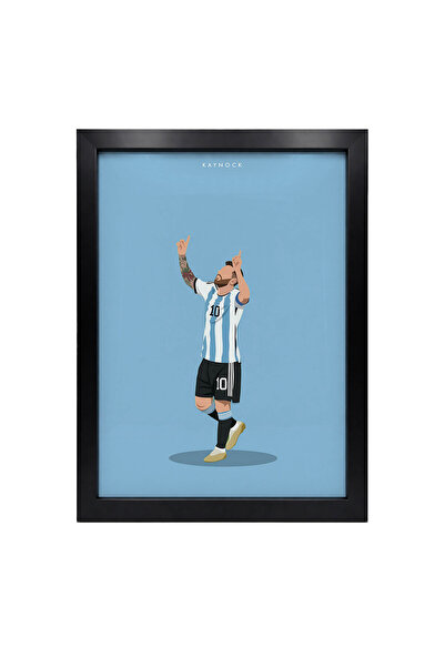 KAYNOCK Messi Arjantin, Gol Sevinci, Futbol, Tablo Siyah Çerçeve