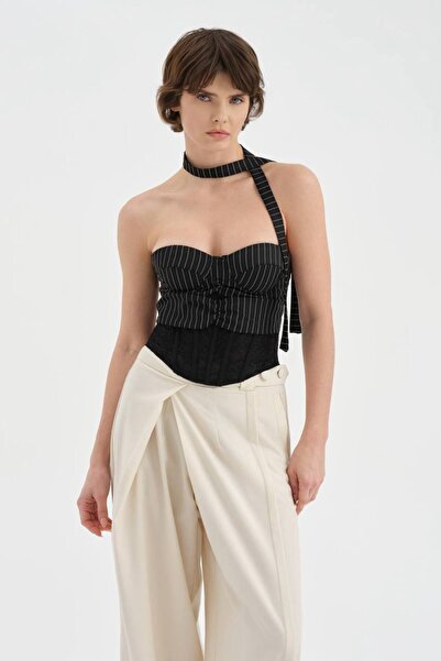 tw3 Γυναικείος κορσές με λεπτομέρεια φουλάρι, ενσωματωμένα μπανέλες και κάλυψ...