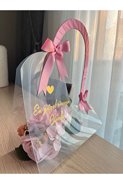 kutubalonantalya Şeffaf çiçek çantası - yapay güller - çanta - Bebek hediyesi