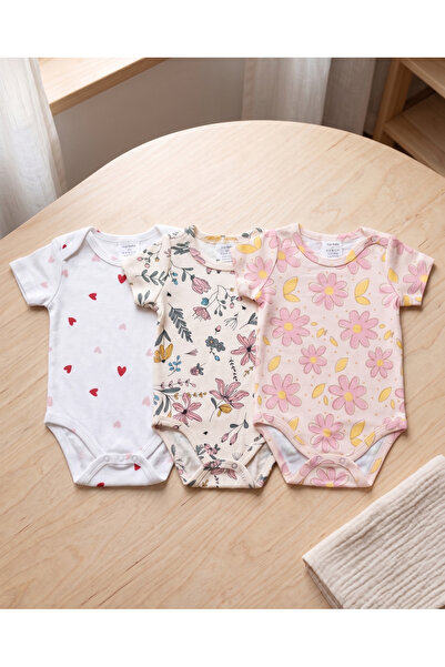 Nimini Kids 100% Cotton Short Sleeve Snap Fastener Baby Bodysuit 3-Piece Set