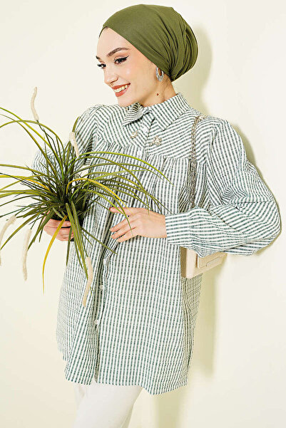 YAZGI MODA Kadın Çizgili Oversize Rahat Kesim Gömlek