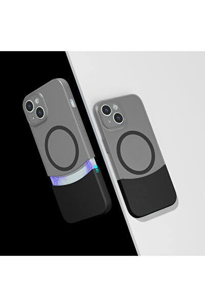 zore iPhone 15 Kılıf M-Safe Şarj Özellikli Mıknatıslı BRSA Duble Kapak - Siyah