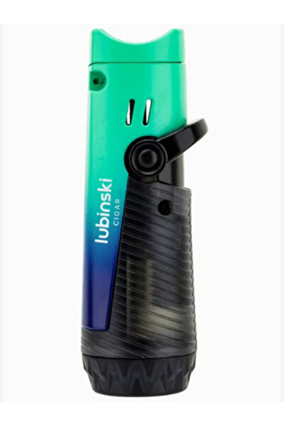 Lubinski Green - Gradient Color Double Jet Flame Cigar Lighter With Cigar Holder Lightweight Camping