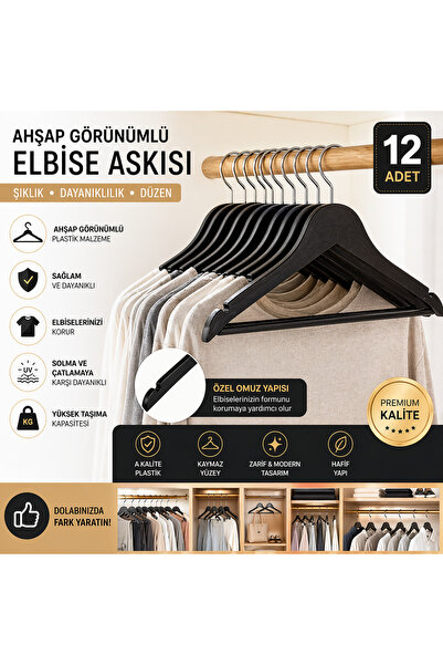 rebornis 12 Pieces of Plastic Clothes Hangers – Durable Thick Hanger Set, Unb...