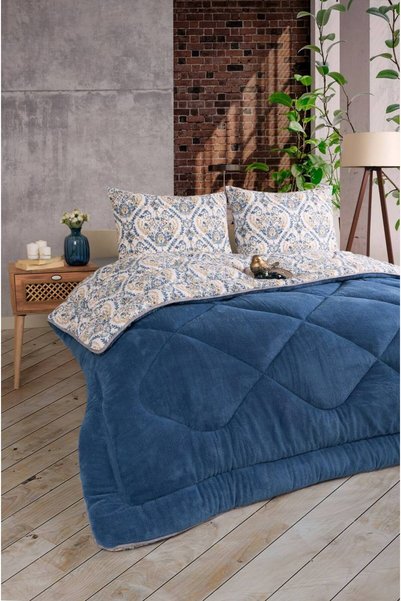 Sudemhome King Size Double-Sided Luxury Welsoft Quilt Fluffy Soft Fleece Quilt Pillowcase Aksu Indigo