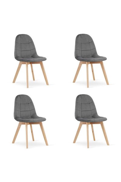 Artool Set 4 scaune bucatarie/living, Artool, Bora, catifea gri inchis, picio...