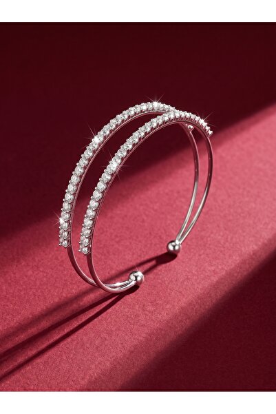 ZERA STEEL JEWELRY Çift Sıralı Zirkon Taşlı Kelepçe