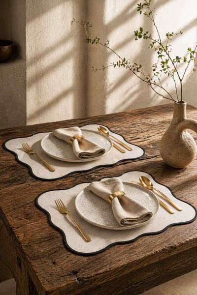 Anadolu Saray 2 τεμάχια Σετ σερβιρίσματος από λινό αμερικάνικο σετ με μαύρη ρ...