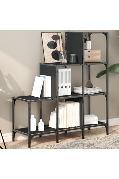 vidaxl Βιβλιοθήκη Μαύρη 92x30x102 εκ. Ξύλο & Μέταλλο