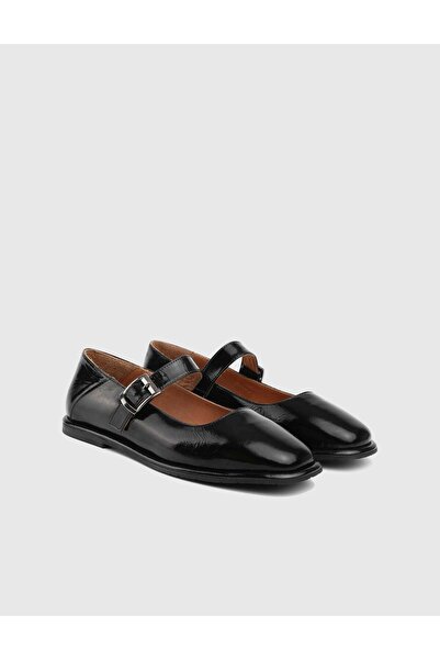 İLVİ Umira Genuine Patent Leather Women's Black Ballerinas
