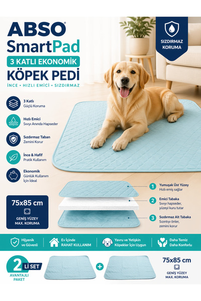 CARETEX ABSO SmartPad Ekonomik 2 li Köpek Pedi 3 Katlı İnce – Sızdırmaz (75X8...